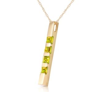 14K. SOLID GOLD NECKLACE BAR WITH NATURAL PERIDOTS
